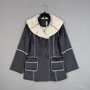 Lolë Pea Coat Womens Medium Gray Faux Suede Fur Lined Double Breasted Jacket